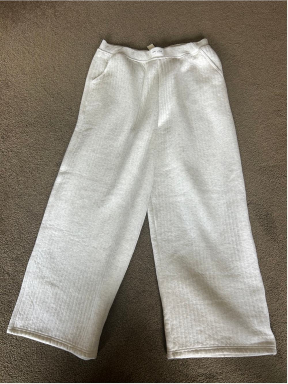 Women's Aerie Offline Wide Leg Coffee Run Trousers Ribbed Pants XL Beige - Picture 11 of 11